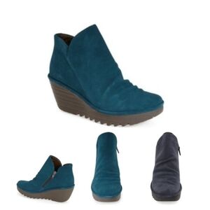 Fly London Yip Suede Wedge Ankle Zip Bootie In Teal Size 7 (38) Worn Once!